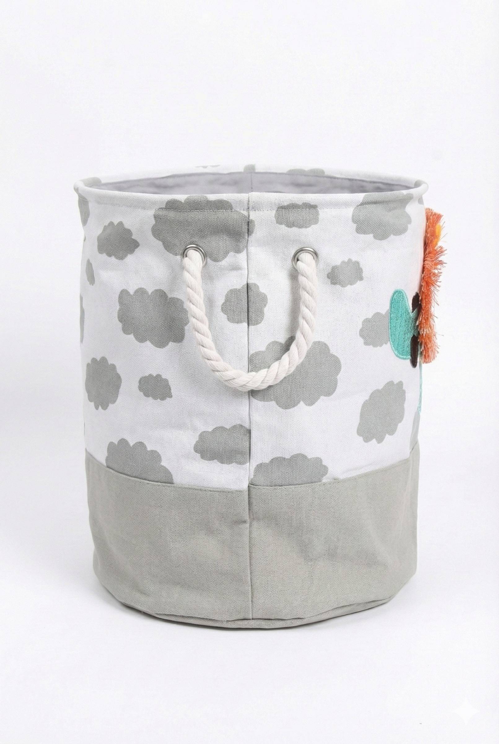 Lion Applique Fabric Laundry Storage Basket – gray Kaibee (photo 2 of 3) – KaiBee