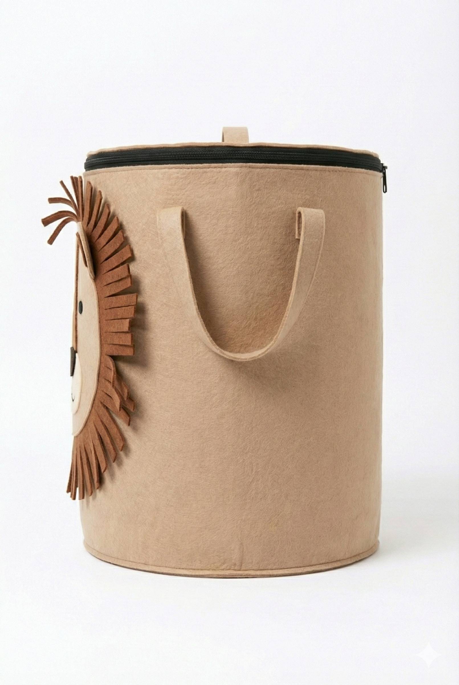 Lion Face Fabric Laundry Bag with Zip Closure – beige Kaibee (photo 2 of 3) – KaiBee