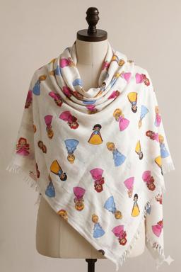 Printed Cotton Shawl With Princess – White Kaibee (photo 1 of 2) – KaiBee